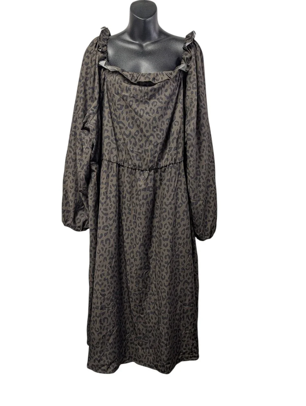 BloomChic Size 26 NWT Olive Leopard Print Off Shoulder Long Sleeve Dress